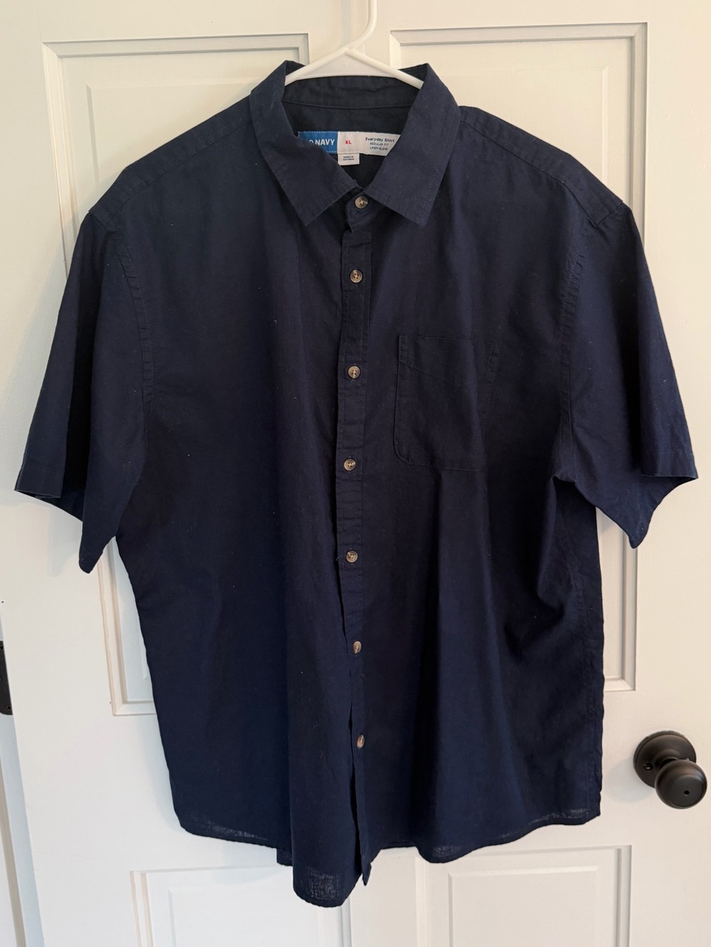 Old Navy Linen Blend Everyday Shirt XL Navy Short Sleeve Button‎ Front Men’s